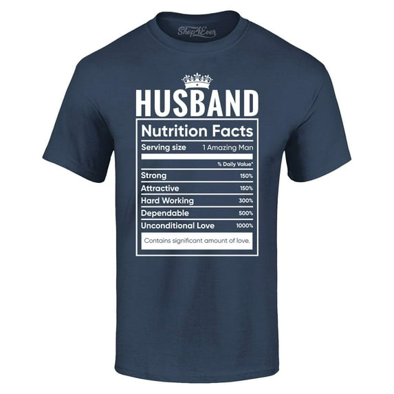 Shop4Ever Men's Husband Nutrition Facts Funny Gift for Men Graphic T-shirt XXXX-Large Navy