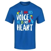 Shop4Ever Men's I Am His Voice He is My Heart Autism Awareness Graphic T-shirt X-Large Royal Blue