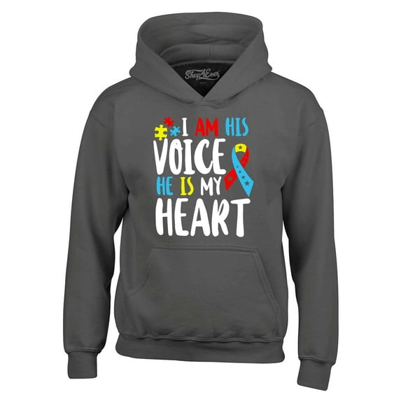 Shop4Ever Men's I Am His Voice He is My Heart Autism Awareness Hooded Sweatshirt Hoodie Large Charcoal