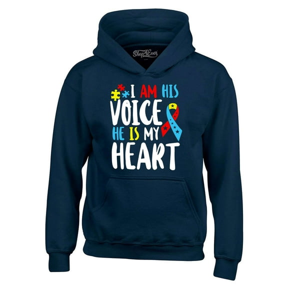 Shop4Ever Men's I Am His Voice He is My Heart Autism Awareness Hooded Sweatshirt Hoodie X-Large Navy