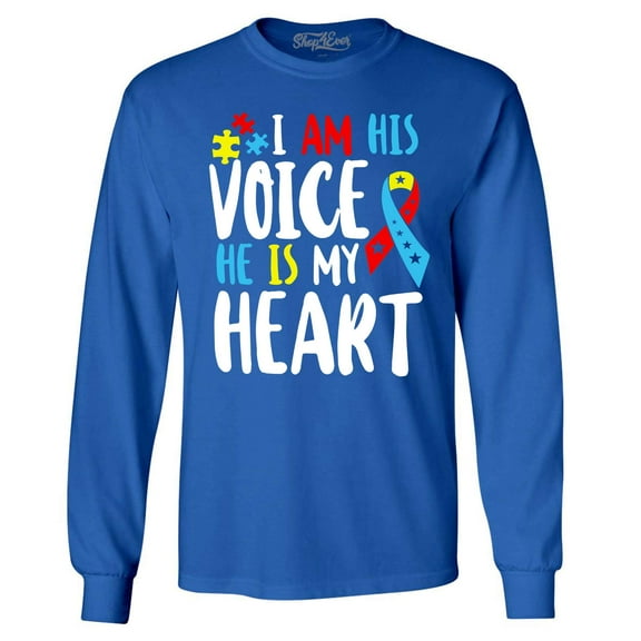 Shop4Ever Men's I Am His Voice He is My Heart Autism Awareness Long Sleeve Shirt XXX-Large Royal Blue