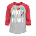 thumbnail image 1 of Shop4Ever Men's I Am His Voice He is My Heart Autism Awareness Raglan Baseball Shirt XX-Large Heather Grey/Red, 1 of 3