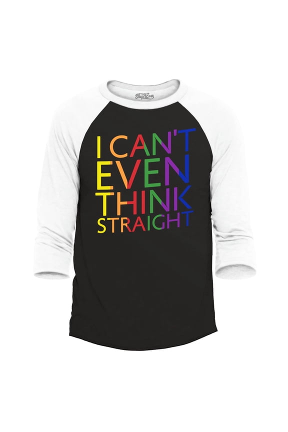 Men's I Can't Even Think Straight Gay Pride Raglan Baseball Shirt Medium Black/White