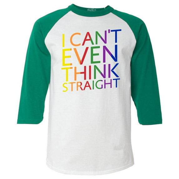 Shop4Ever Men's I Can't Even Think Straight Gay Pride Raglan Baseball Shirt Medium White/Kelly