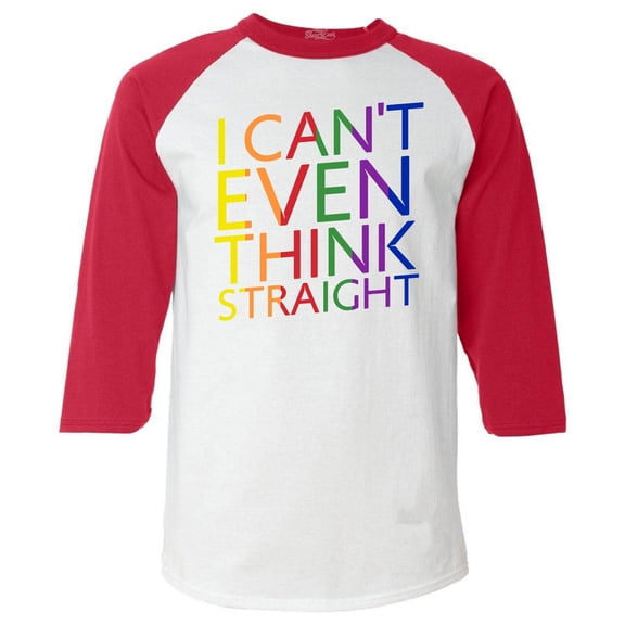 Shop4Ever Men's I Can't Even Think Straight Gay Pride Raglan Baseball Shirt X-Small White/Red