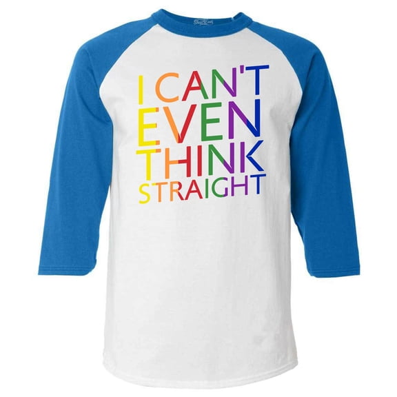 Shop4Ever Men's I Can't Even Think Straight Gay Pride Raglan Baseball Shirt XX-LargeWhite/Blue