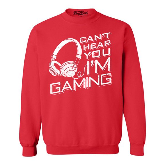 Shop4Ever Men's I Can't Hear You I'm Gaming Crewneck Sweatshirt Small Red
