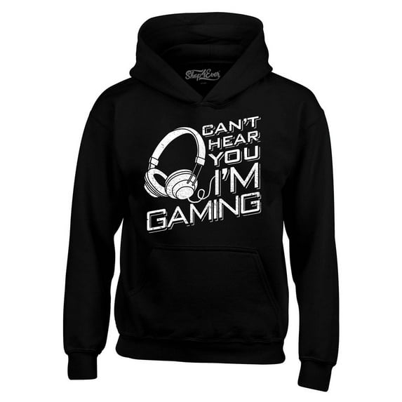 Shop4Ever Men's I Can't Hear You I'm Gaming Hooded Sweatshirt Hoodie Medium Black