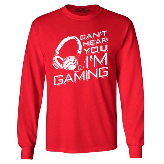 Shop4Ever Men's I Can't Hear You I'm Gaming Long Sleeve Shirt Large Red