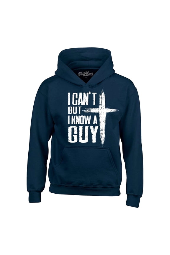 Men's I Can't but I Know a Guy Jesus Religious Hooded Sweatshirt Hoodie Large Navy