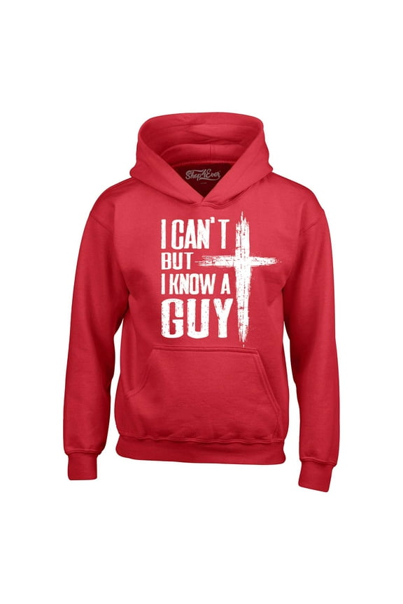 Men's I Can't but I Know a Guy Jesus Religious Hooded Sweatshirt Hoodie Large Red