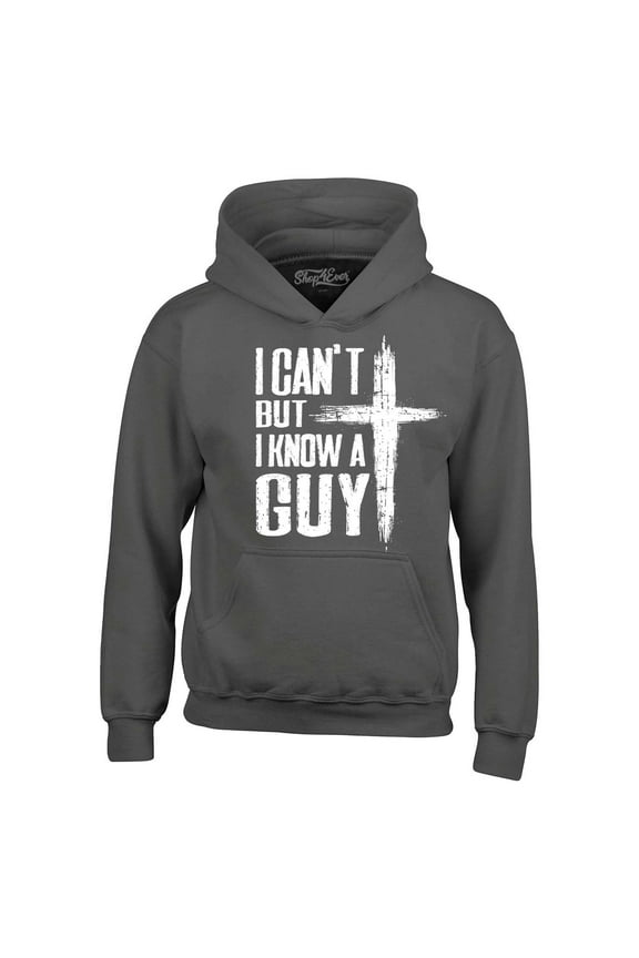 Men's I Can't but I Know a Guy Jesus Religious Hooded Sweatshirt Hoodie Medium Charcoal