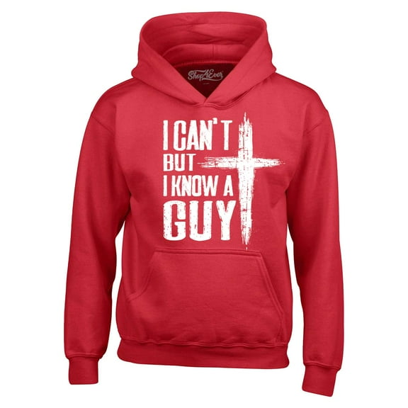 Shop4Ever Men's I Can't but I Know a Guy Jesus Religious Hooded Sweatshirt Hoodie Small Red