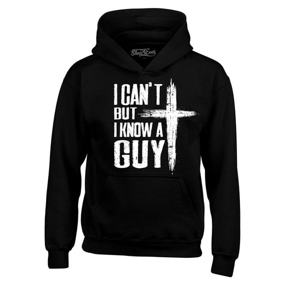 Shop4Ever Men's I Can't but I Know a Guy Jesus Religious Hooded Sweatshirt Hoodie X-Large Black