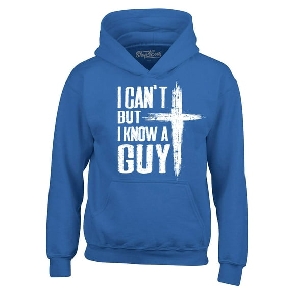 Shop4Ever Men's I Can't but I Know a Guy Jesus Religious Hooded Sweatshirt Hoodie X-Large Royal Blue
