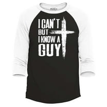 Shop4Ever Men's I Can't but I Know a Guy Jesus Religious Raglan Baseball Shirt XX-Large Black/White