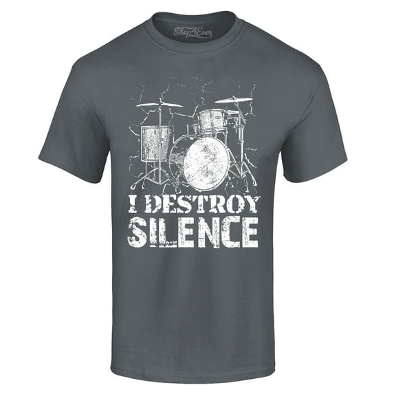 Shop4Ever Men's I Destroy Silence Drums Drummer Graphic T-shirt Large Charcoal