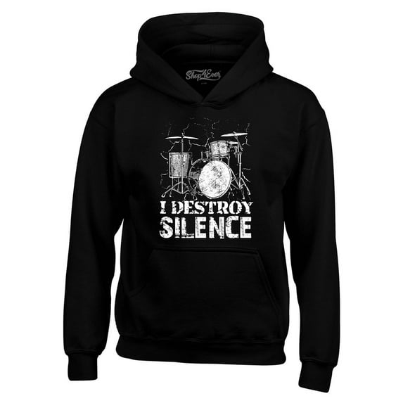 Shop4Ever Men's I Destroy Silence Drums Drummer Hooded Sweatshirt Hoodie X-Large Black