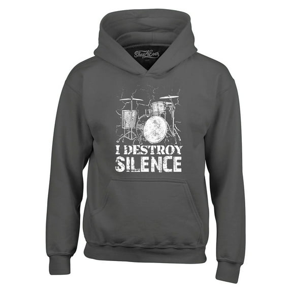 Shop4Ever Men's I Destroy Silence Drums Drummer Hooded Sweatshirt Hoodie X-Large Charcoal