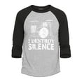 thumbnail image 1 of Shop4Ever Men's I Destroy Silence Drums Drummer  Raglan Baseball Shirt X-Large Heather Grey/Black, 1 of 4