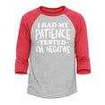 thumbnail image 1 of Shop4Ever Men's  I Had My Patience Tested I'm Negative Raglan Baseball Shirt XXX-Large Heather Grey/Red, 1 of 4