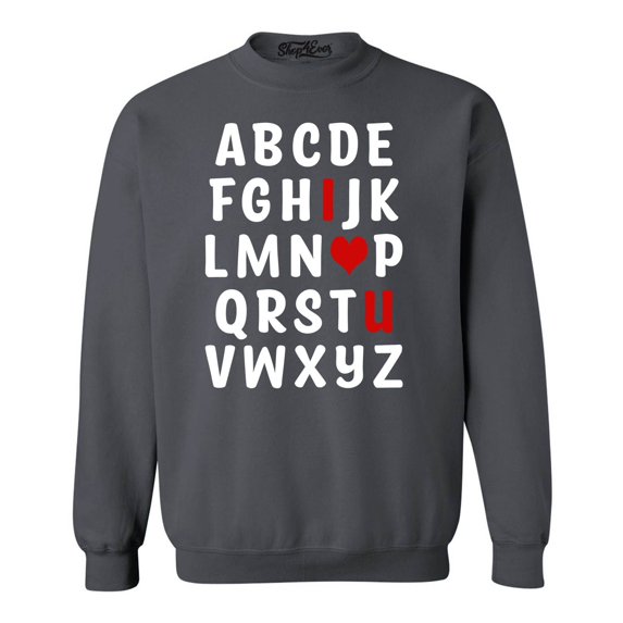 Shop4Ever Men's I Heart U ABC's Valentine's Day Love You Crewneck Sweatshirt Small Charcoal