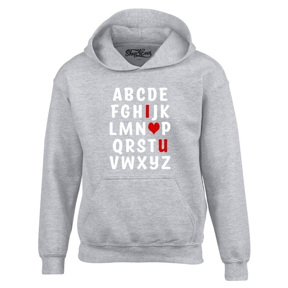 Shop4Ever Men's I Heart U ABC's Valentine's Day Love You Hooded Sweatshirt Hoodie X-Large Sports Grey