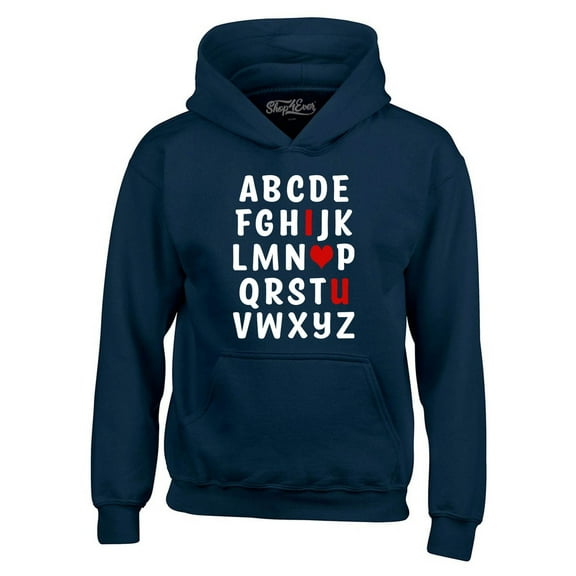 Shop4Ever Men's I Heart U ABC's Valentine's Day Love You Hooded Sweatshirt Hoodie XX-Large Navy