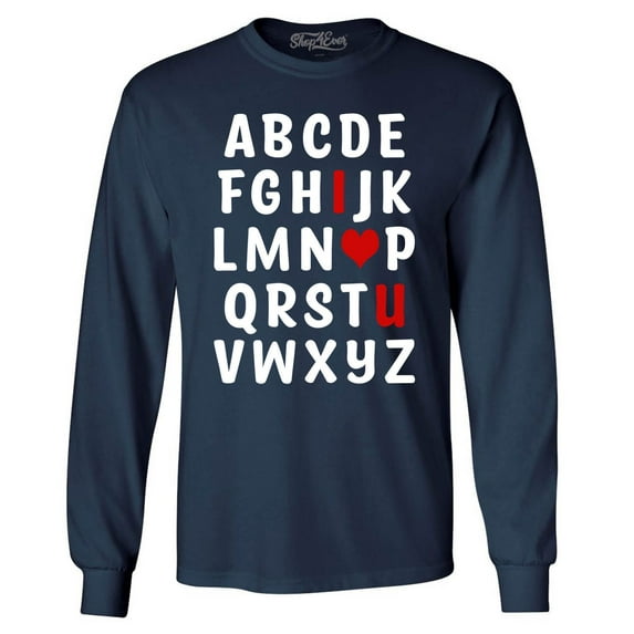 Shop4Ever Men's I Heart U ABC's Valentine's Day Love You Long Sleeve Shirt XXX-Large Navy