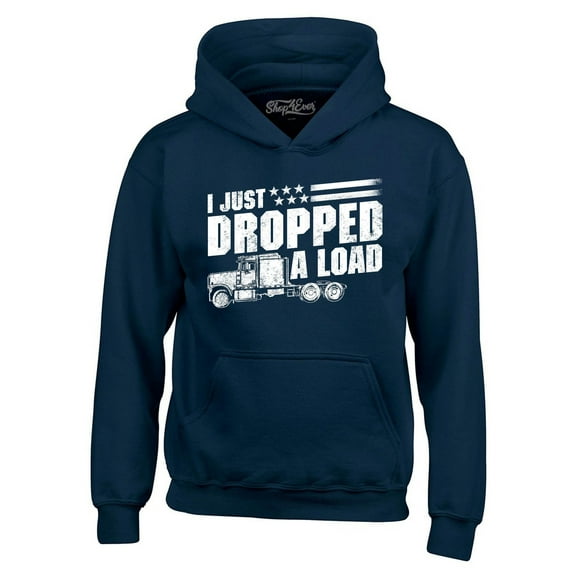 Shop4Ever Men's I Just Dropped A Load Patriotic Trucker Hooded Sweatshirt Hoodie Large Navy