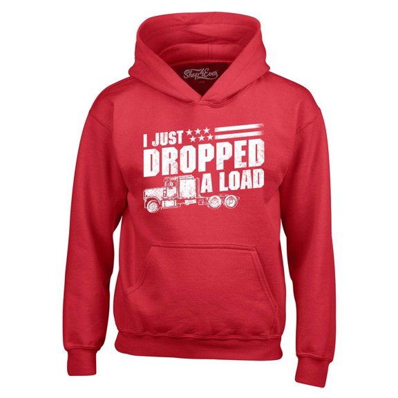 Shop4Ever Men's I Just Dropped A Load Patriotic Trucker Hooded Sweatshirt Hoodie Large Red