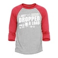thumbnail image 1 of Shop4Ever Men's I Just Dropped A Load Patriotic Trucker Raglan Baseball Shirt Medium Heather Grey/Red, 1 of 3