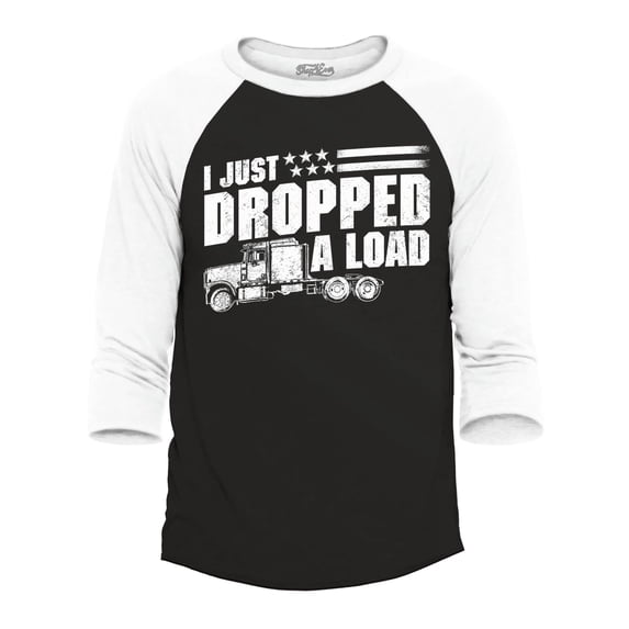 Shop4Ever Men's I Just Dropped A Load Patriotic Trucker Raglan Baseball Shirt Small Black/White