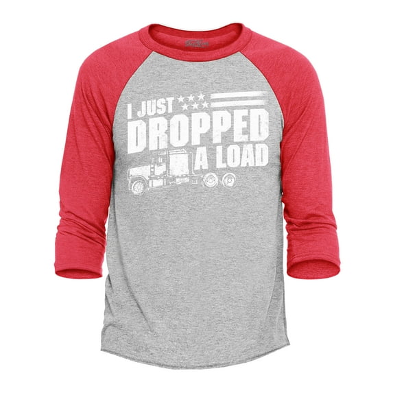 Shop4Ever Men's I Just Dropped A Load Patriotic Trucker Raglan Baseball Shirt X-Large Heather Grey/Red