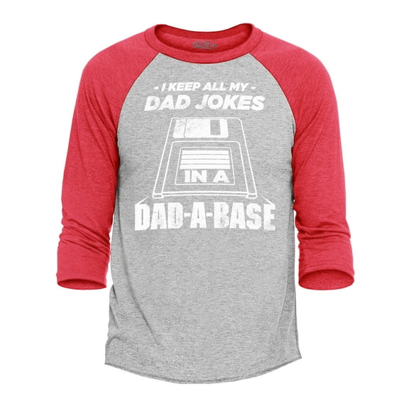 Shop4Ever Men's I Keep All My Dad Jokes in The Dad A Base Raglan Baseball Shirt Small Heather Grey/Red