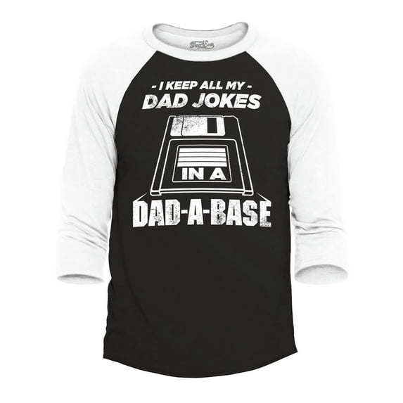 Shop4Ever Men's I Keep All My Dad Jokes in The Dad A Base Raglan Baseball Shirt X-Large Black/White