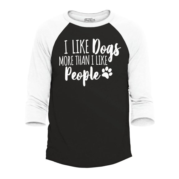 Shop4Ever Men's I Like Dogs More Than People Raglan Baseball Shirt Large Black/White