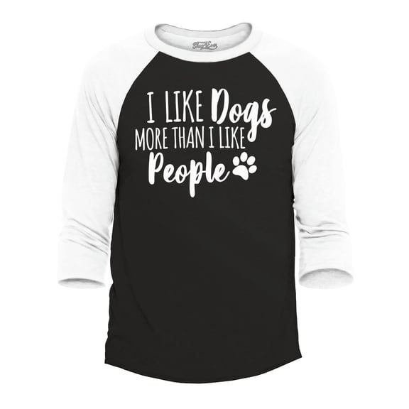 Shop4Ever Men's I Like Dogs More Than People Raglan Baseball Shirt Medium Black/White