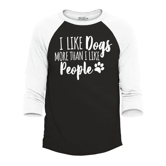 Shop4Ever Men's I Like Dogs More Than People Raglan Baseball Shirt Small Black/White
