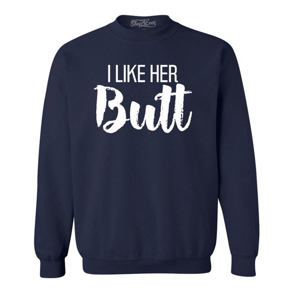 Shop4Ever Men's I Like Her Butt I Like His Beard Couples Matching Crewneck Sweatshirt XX-Large Navy