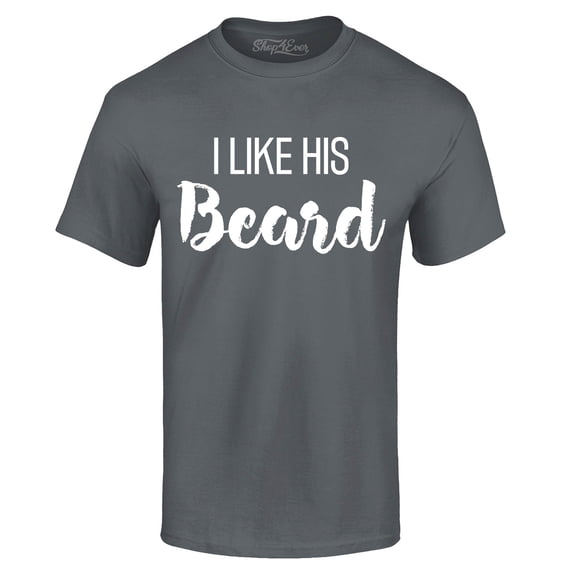 Shop4Ever Men's I Like Her Butt I Like His Beard Couples Matching Graphic T-shirt X-Large Charcoal