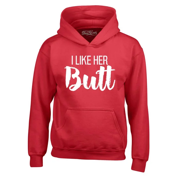 Shop4Ever Men's I Like Her Butt I Like His Beard Couples Matching Hooded Sweatshirt Hoodie Large Red