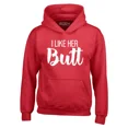 thumbnail image 1 of Shop4Ever Men's I Like Her Butt I Like His Beard Couples Matching Hooded Sweatshirt Hoodie Small Red, 1 of 5