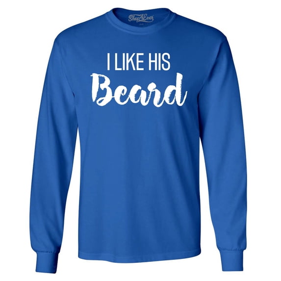 Shop4Ever Men's I Like Her Butt I Like His Beard Couples Matching Long Sleeve Shirt Large Royal Blue