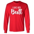 thumbnail image 1 of Shop4Ever Men's I Like Her Butt I Like His Beard Couples Matching Long Sleeve Shirt XX-Large Red, 1 of 5
