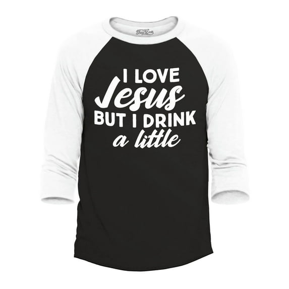 Shop4Ever Men's I Love Jesus but I Drink a Little Funny Christian Raglan Baseball Shirt X-Large Black/White