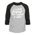 thumbnail image 1 of Shop4Ever Men's I Love Jesus but I Drink a Little Funny Christian Raglan Baseball Shirt X-Small Heather Grey/Black, 1 of 4