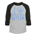 thumbnail image 1 of Shop4Ever Men's I Love Someone With Autism Puzzle Raglan Baseball Shirt X-Large Heather Grey/Black, 1 of 4