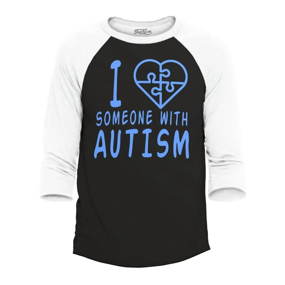 Shop4Ever Men's I Love Someone With Autism Puzzle Raglan Baseball Shirt XX-Large Black/White