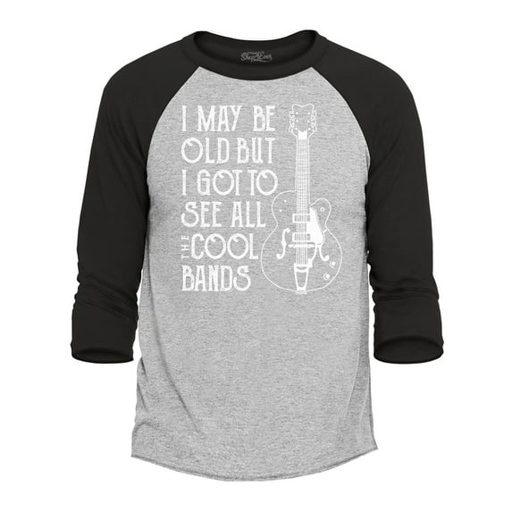 Shop4Ever Men's I May Be Old But I Got to See All The Cool Bands Raglan Baseball Shirt Large Heather Grey/Black